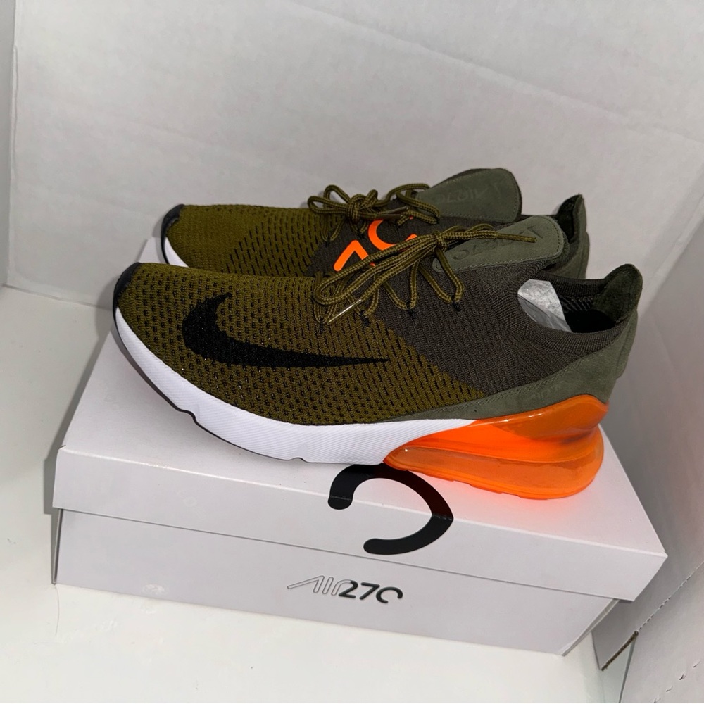 New Nike Air Max 270 Olive and Bright Orange Sneakers
